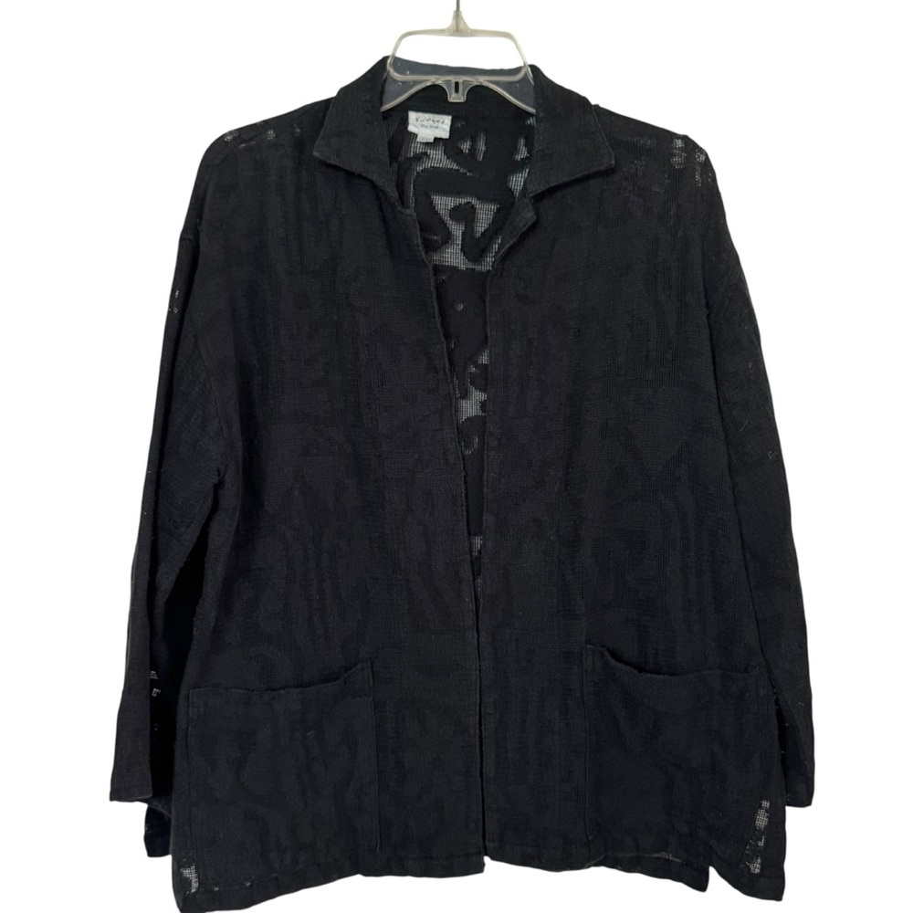 Dilemma Dhun Shroff Black Open Front Cardigan Semi Sheer Size S/M